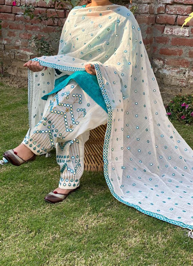 Sky Blue Cambric Cotton Traditional Wear Chikan Work Readymade Salwar Suit