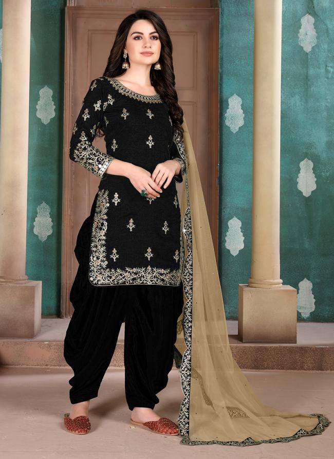 Black Art Silk Festival Wear Embroidery Work Patiyala Suit