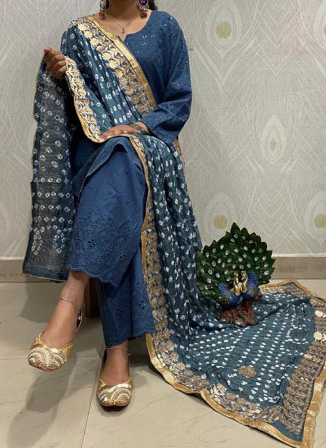 Blue Cambric Cotton Party Wear Embroidery Work Readymade Salwar Suit