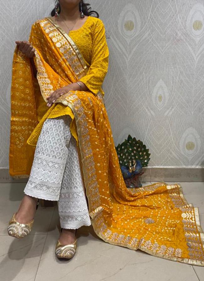 Yellow Cambric Cotton Party Wear Embroidery Work Readymade Salwar Suit