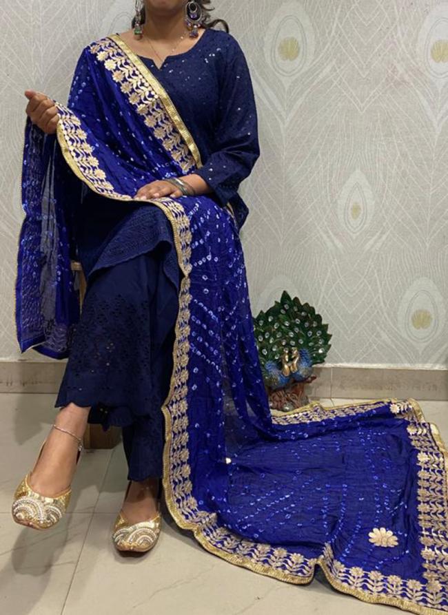 Navy blue Cambric Cotton Party Wear Embroidery Work Readymade Salwar Suit