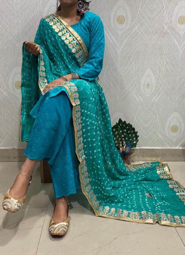 Sky Blue Cambric Cotton Party Wear Embroidery Work Readymade Salwar Suit