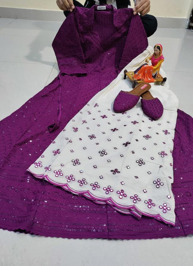 Purple Pure Cotton Festival Wear Sequins Work Kurti With Sharara