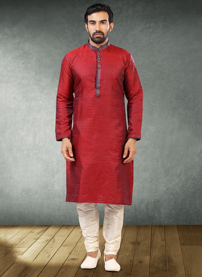 2 ton  maroon blue Jaqurd silk brocade Party Wear Fancy Kurta Pajama