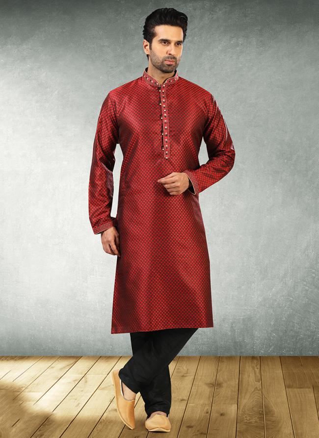 Wine Jaqurd silk brocade Party Wear Fancy Kurta Pajama