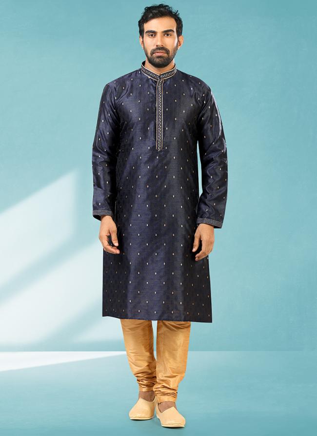 Blue Jaqurd silk brocade Party Wear Fancy Kurta Pajama