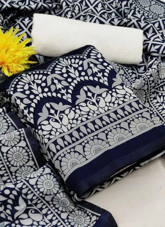 Navy blue Banarasi Silk Festival Wear Jacquard Dress Material