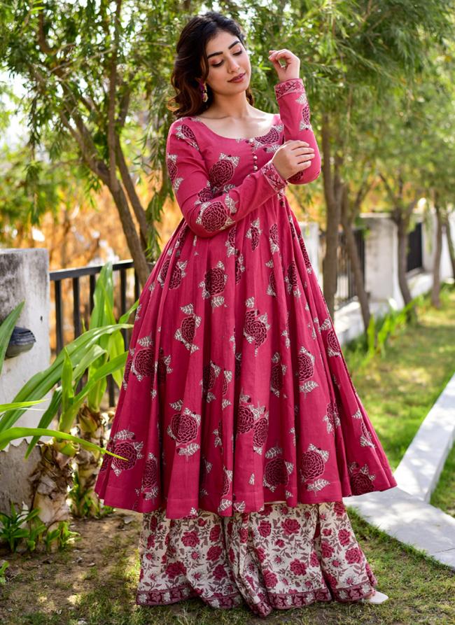 Rani Cotton Silk Traditional Wear Digital Printed Gown With Bottom