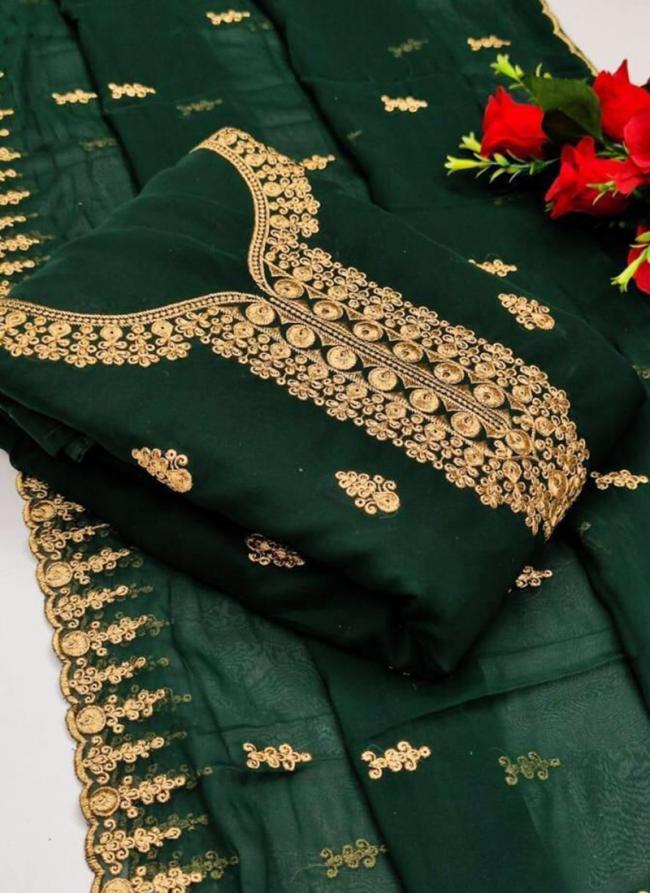 Green Georgette Casual Wear Embroidery Work Dress Material