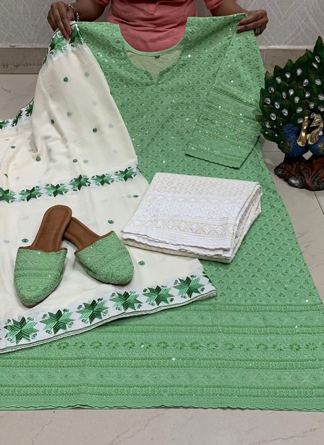 Pista Green Cambric Cotton Festival Wear Sequins Work Readymade Salwar Suit