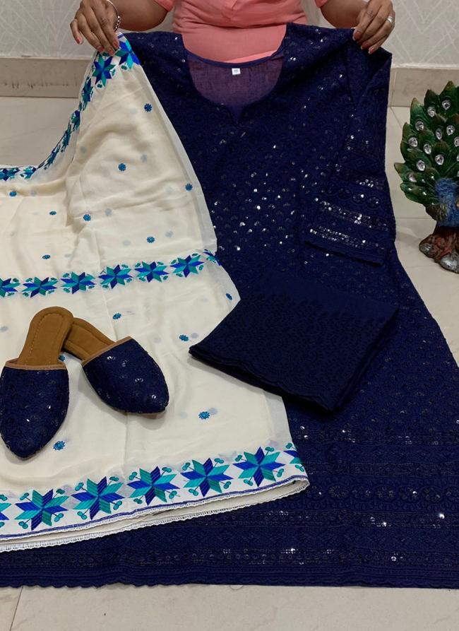 Navy Blue Cambric Cotton Festival Wear Sequins Work Readymade Salwar Suit