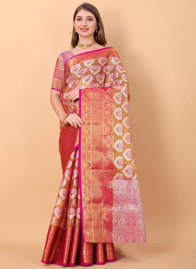 Pink Pure Organza Festival Wear Weaving Saree