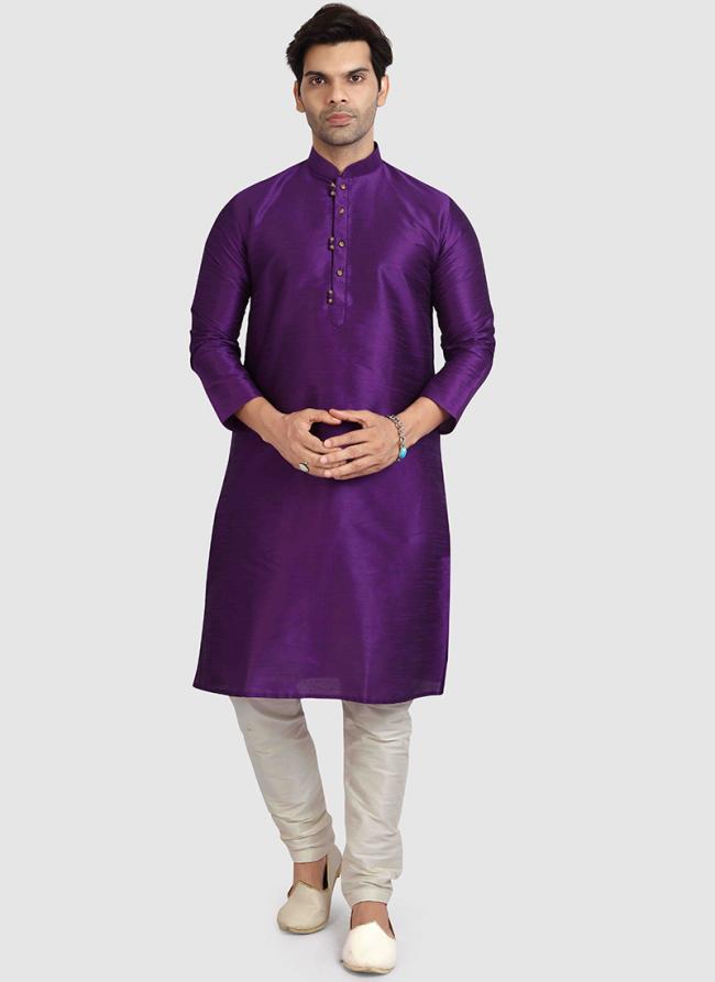 Purple Art Silk Traditional Wear Plain Kurta Pajama