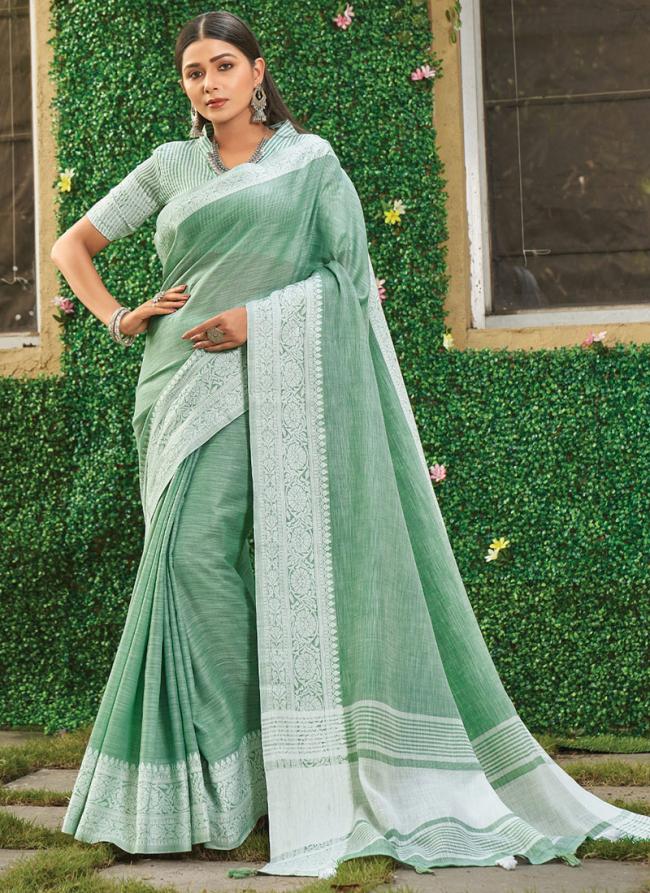 Green Linen Festival Wear Weaving Saree