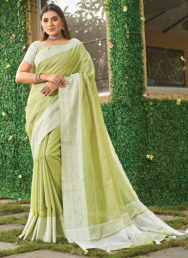 Light Green Linen Festival Wear Weaving Saree