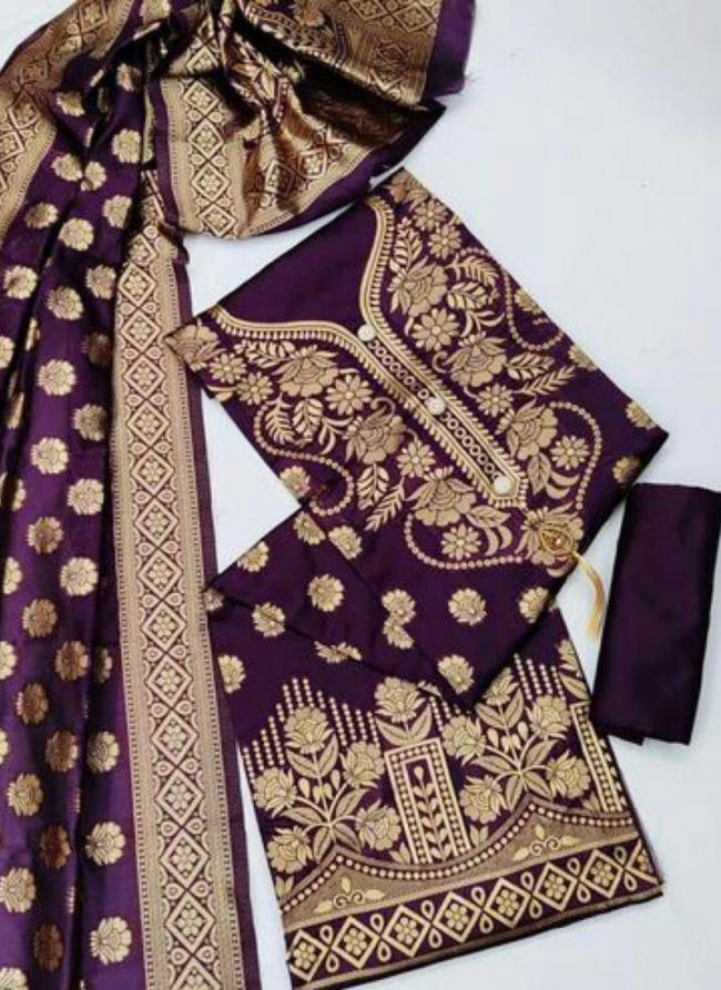 Purple Banarasi Silk Traditional Wear Jacquard Dress Material