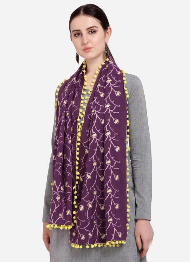 Purple Khadi Casual Wear Embroidery Work Dupatta