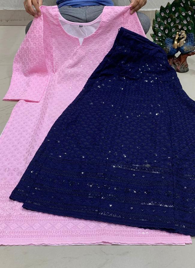 Light Pink Pure Cambric Cotton Festival Wear Sequins Work Kurti With Sharara