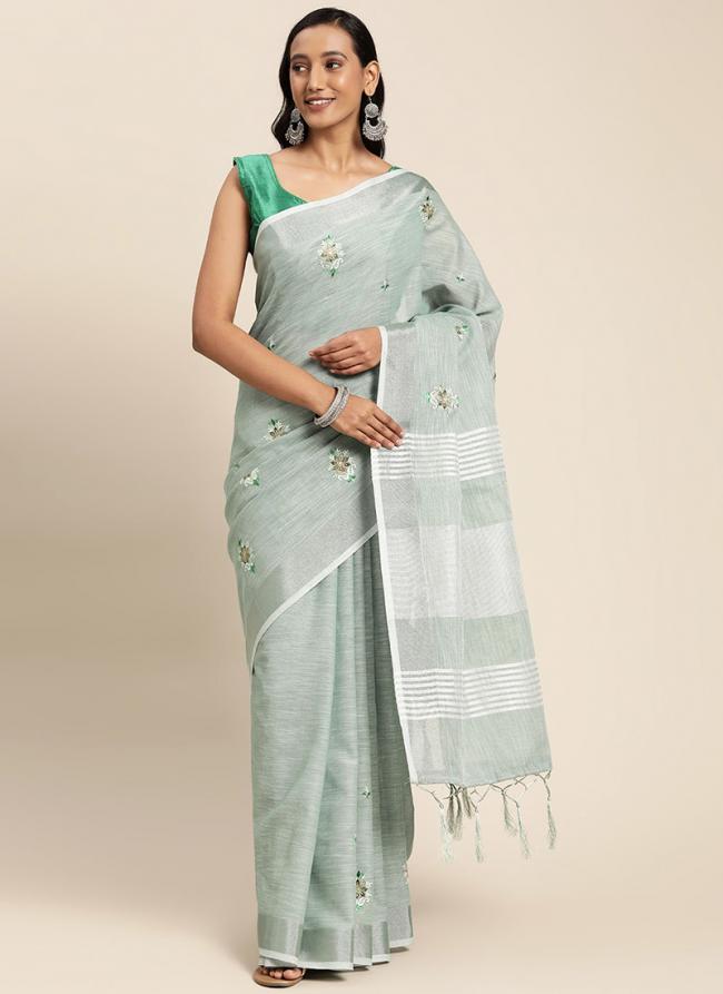 Blue Linen Festival Wear Weaving Saree