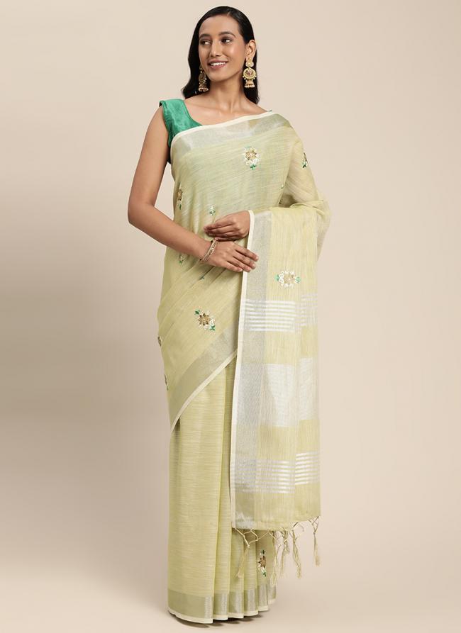 Cream Linen Festival Wear Weaving Saree