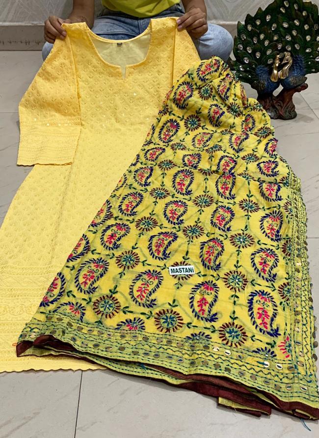 Yellow Pure Cotton Festival Wear Sequins Work Kurti With Sharara