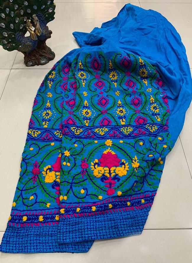 Blue Kantha Traditional Wear Embroidery Work Patiyala salwar