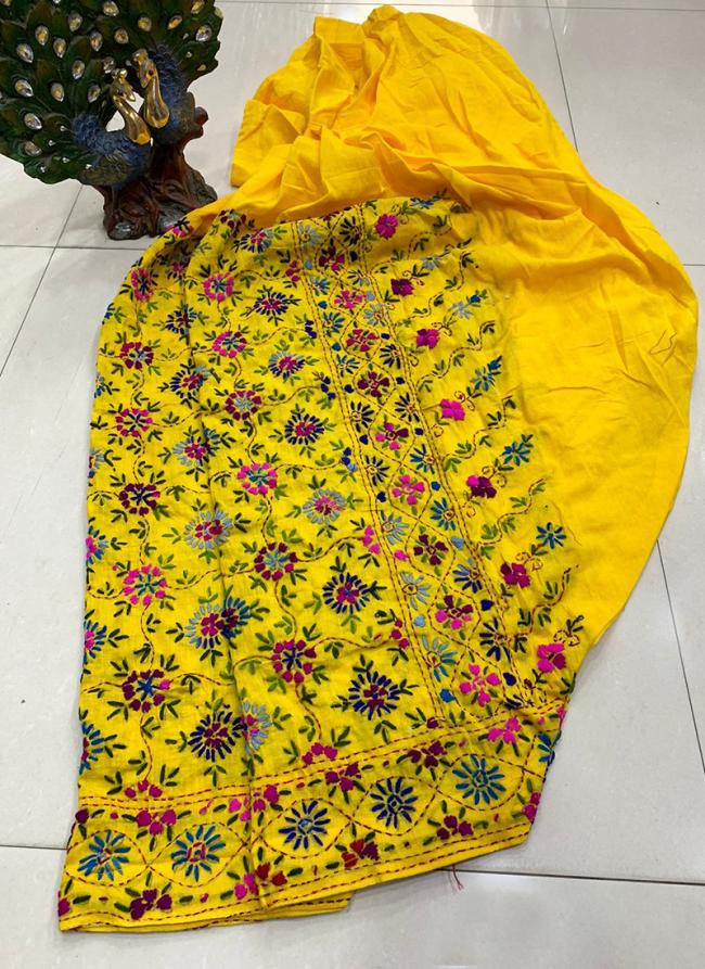 Yellow Kantha Traditional Wear Embroidery Work Patiyala salwar