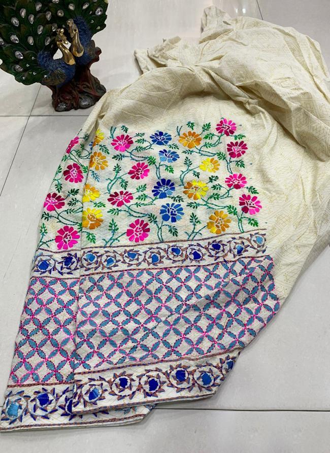 Cream Kantha Traditional Wear Embroidery Work Patiyala salwar