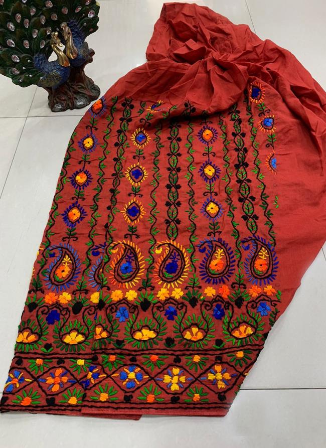 Rust Kantha Traditional Wear Embroidery Work Patiyala salwar