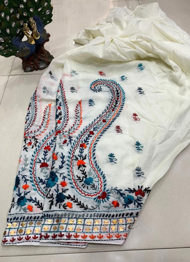 White Kantha Traditional Wear Embroidery Work Patiyala salwar