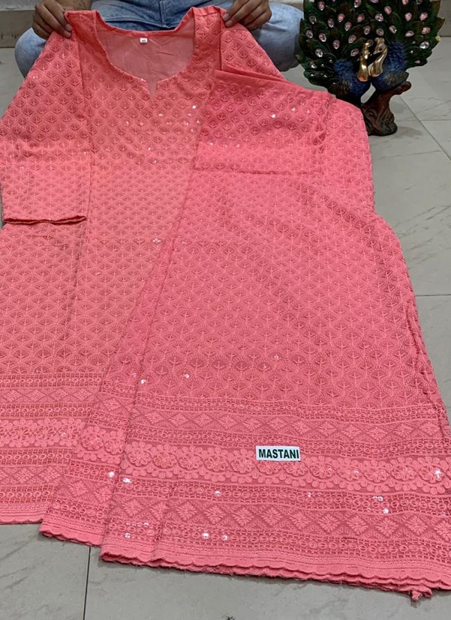 Pink Cambric Cotton Party Wear Sequins Work Kurti With Sharara