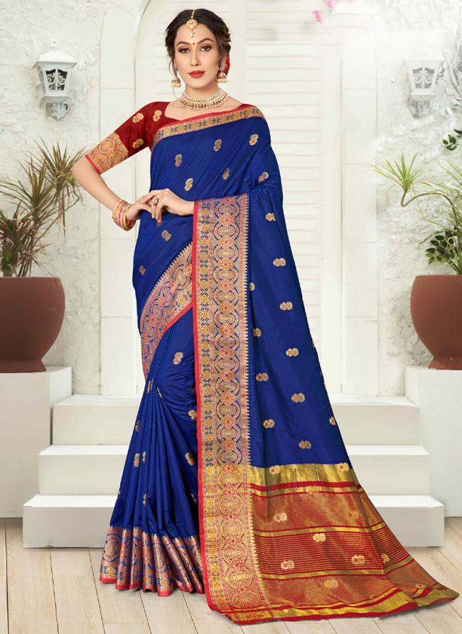 Navy Blue Silk Traditional Wear Weaving Saree