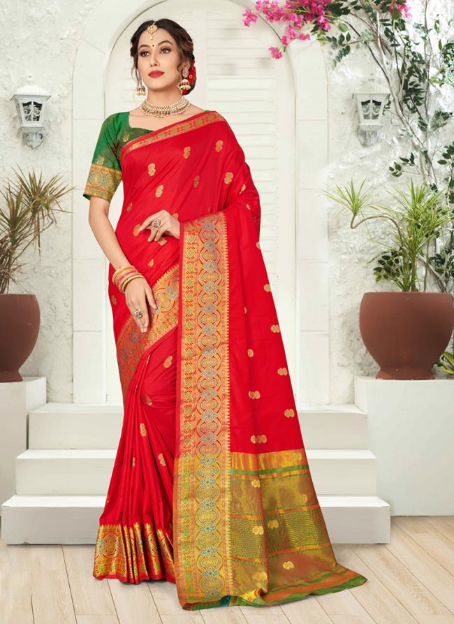 Red Silk Traditional Wear Weaving Saree