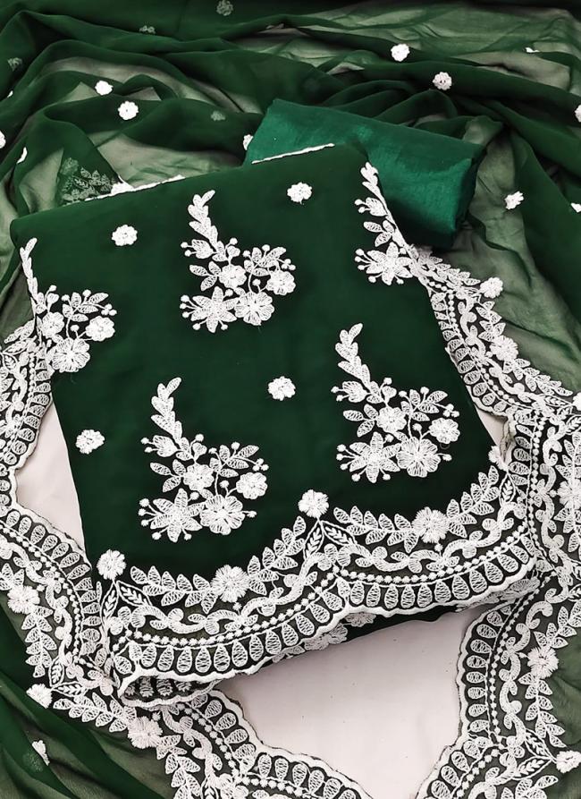 Green Georgette Traditional Wear Embroidery Work Dress Material