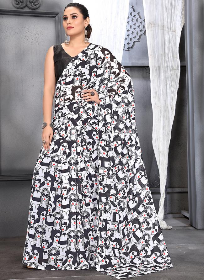 Black Faux Georgette Casual Wear Digital Printed Saree