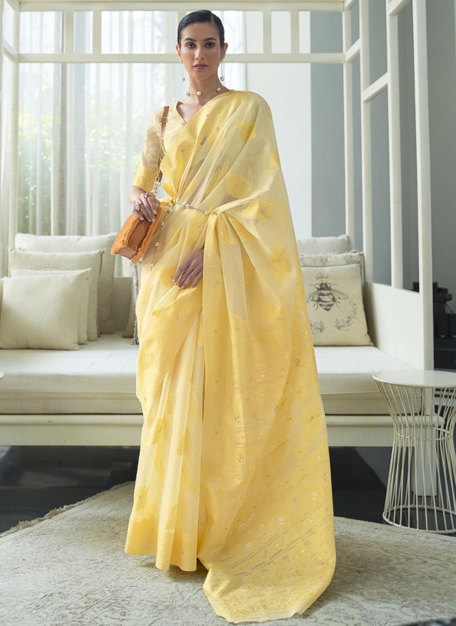 Yellow Modal Festival Wear Weaving Saree