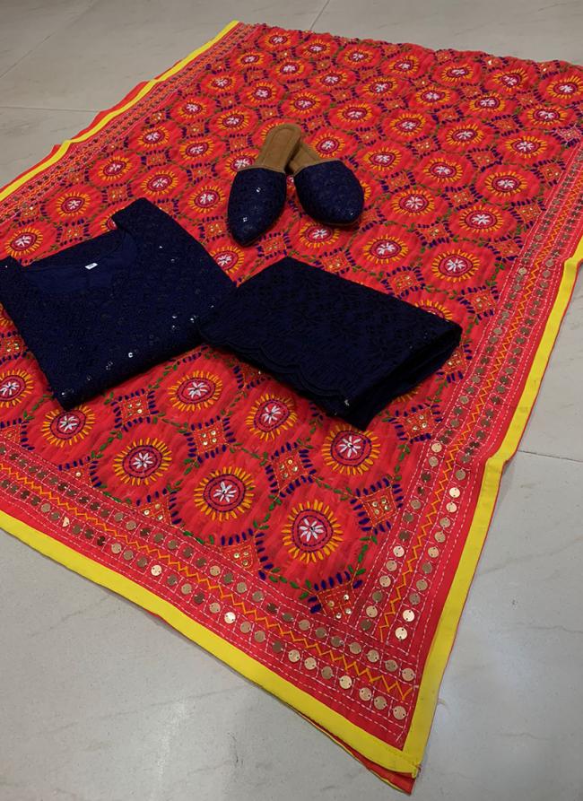 Navy Blue Cambric Cotton Traditional Wear Sequins Work Readymade Salwar Suit