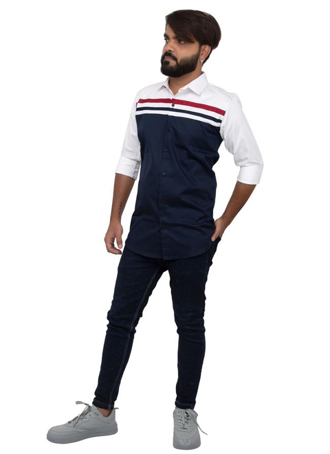 Navy Blue Cotton Casual Wear Fancy Shirt