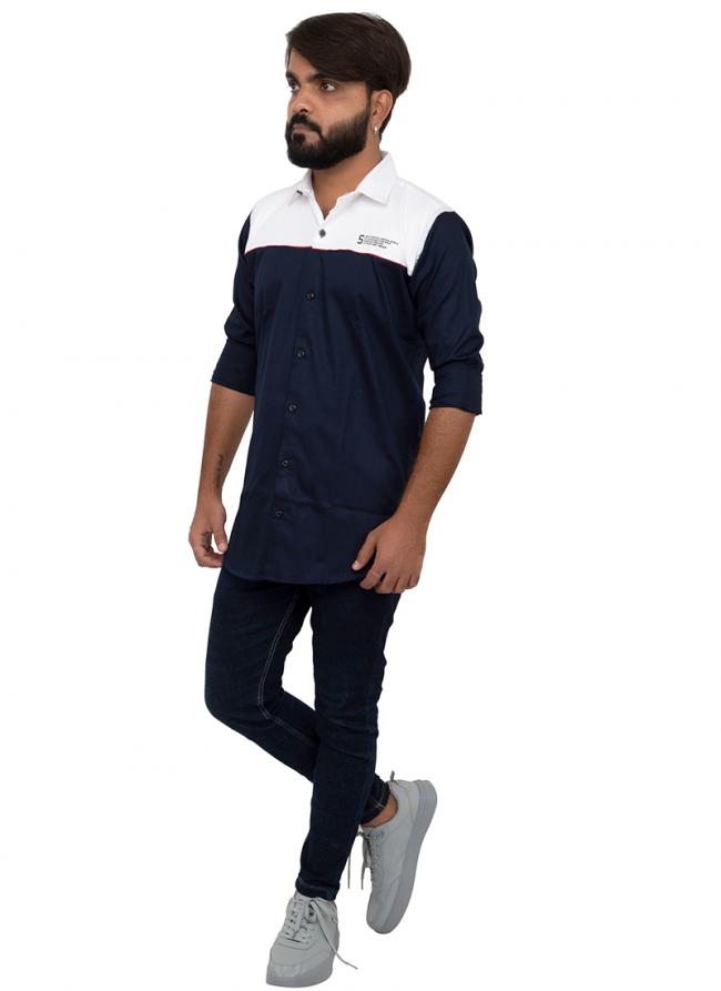 Navy Blue Cotton Casual Wear Fancy Shirt