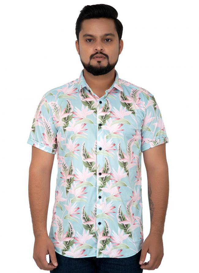 Teal Blue Cotton Casual Wear Printed Work Shirt