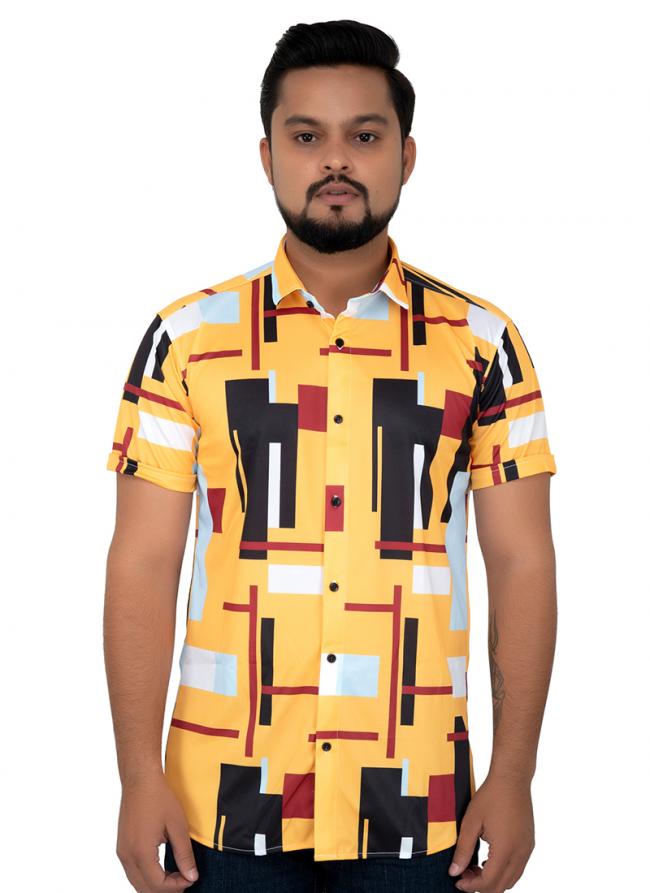 Mustard Cotton Casual Wear Printed Work Shirt