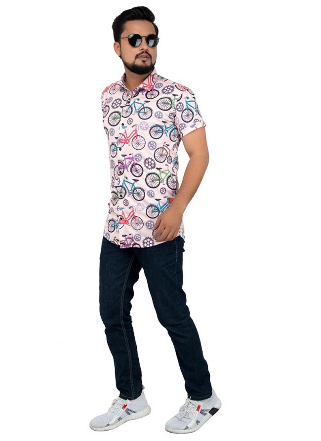 Pink Cotton Casual Wear Printed Work Shirt