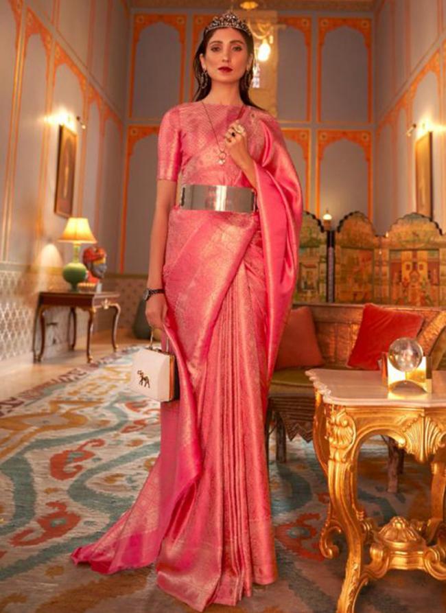 Pink Nylon Viscose Festival Wear Weaving Saree