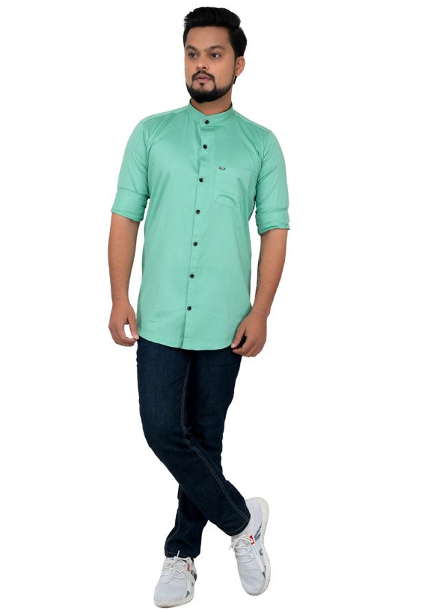 Pista green Cotton Casual Wear Plain Shirt