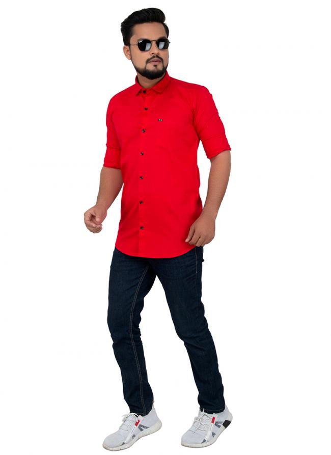 Red Cotton Casual Wear Plain Shirt