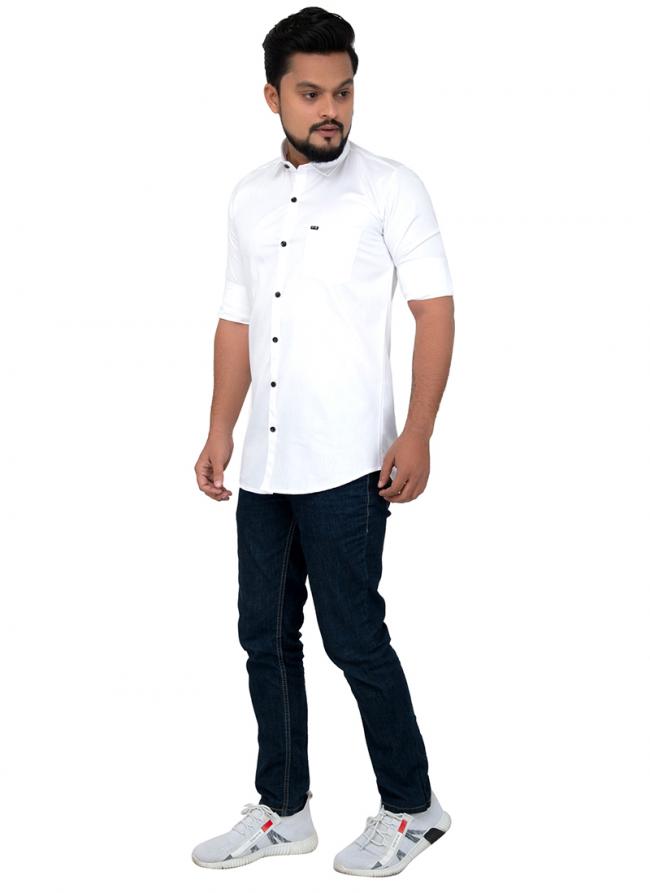 White Cotton Casual Wear Plain Shirt