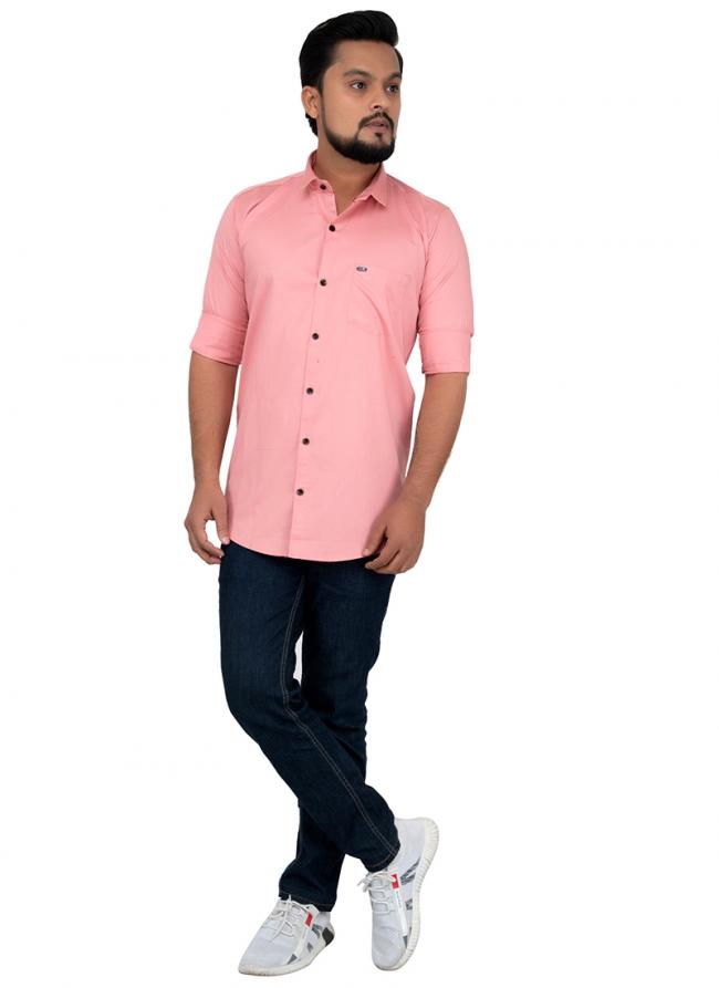 Pink Cotton Casual Wear Plain Shirt