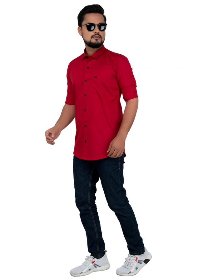 Red Cotton Casual Wear Plain Shirt