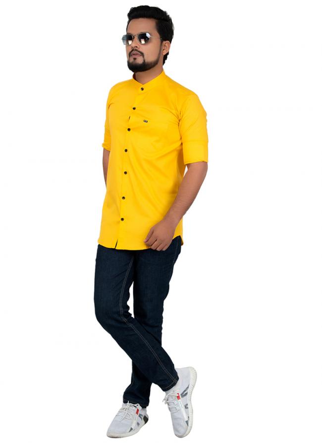 Yellow Cotton Casual Wear Plain Shirt