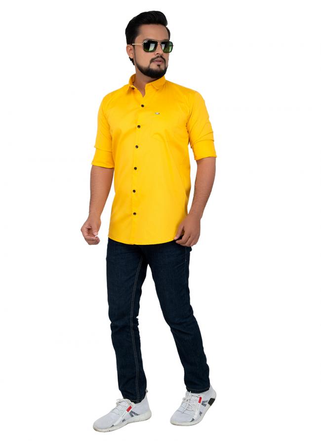 Yellow Cotton Casual Wear Plain Shirt